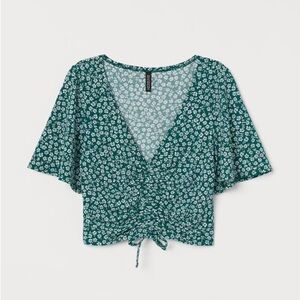 H&M Green Floral Drawstring Top